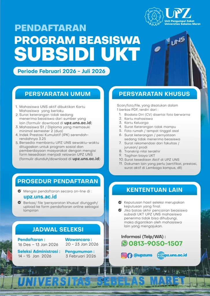 Daftar UKT UNS 2026 Semua Jurusan: Jurusan Mana Paling Tinggi?