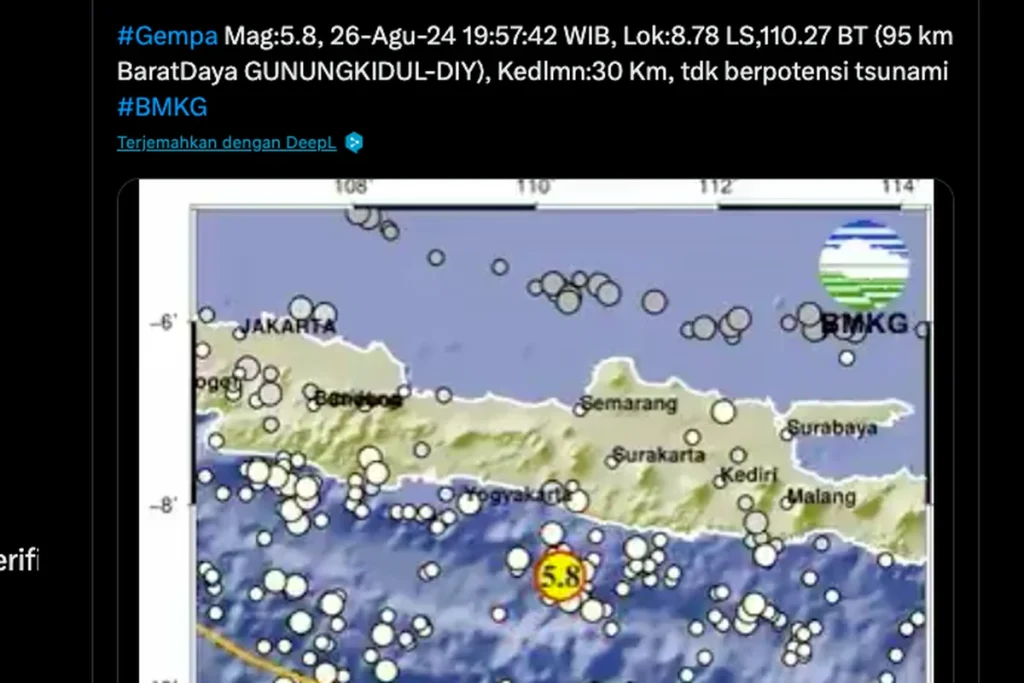 Gempa Magnitudo 2,5 Guncang Gunungkidul DIY, Tidak Berpotensi Tsunami