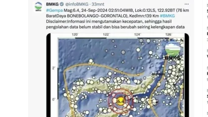 Gempa Magnitudo 2,5 Mengguncang Boalemo, Gorontalo