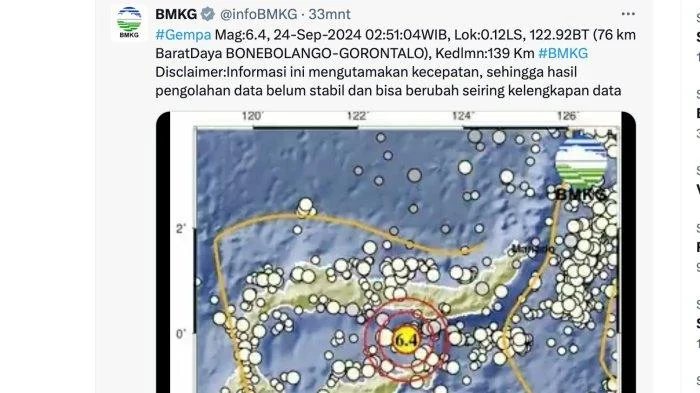 Gempa Magnitudo 2,5 Mengguncang Boalemo, Gorontalo