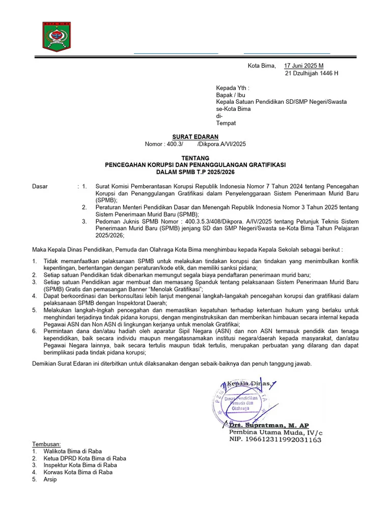 KPK Terbitkan Surat Edaran Pencegahan Korupsi SPMB