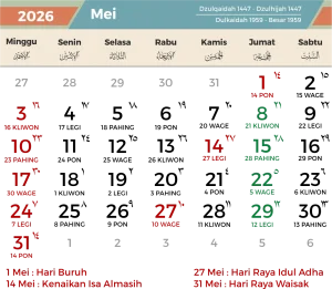 Tanggal Merah Mei 2026 Lengkap: Libur Nasional, Cuti Bersama, dan Jadwal Long Weekend
