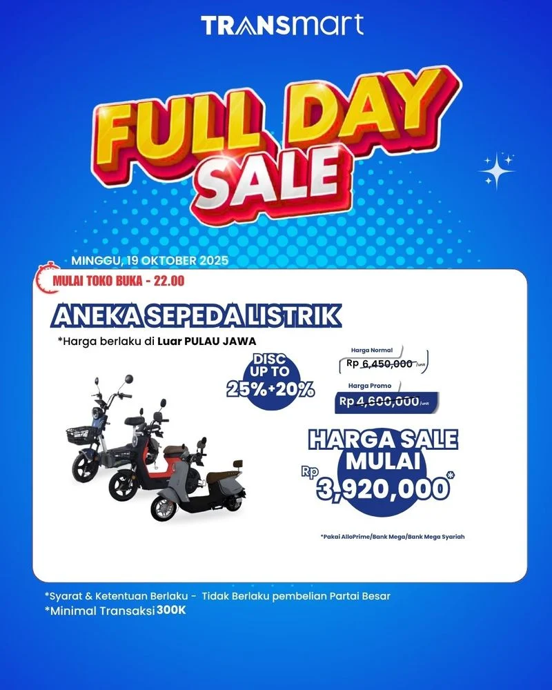 Transmart Gelar Promo Full Day Sale dengan Diskon Gede untuk Sepeda Listrik