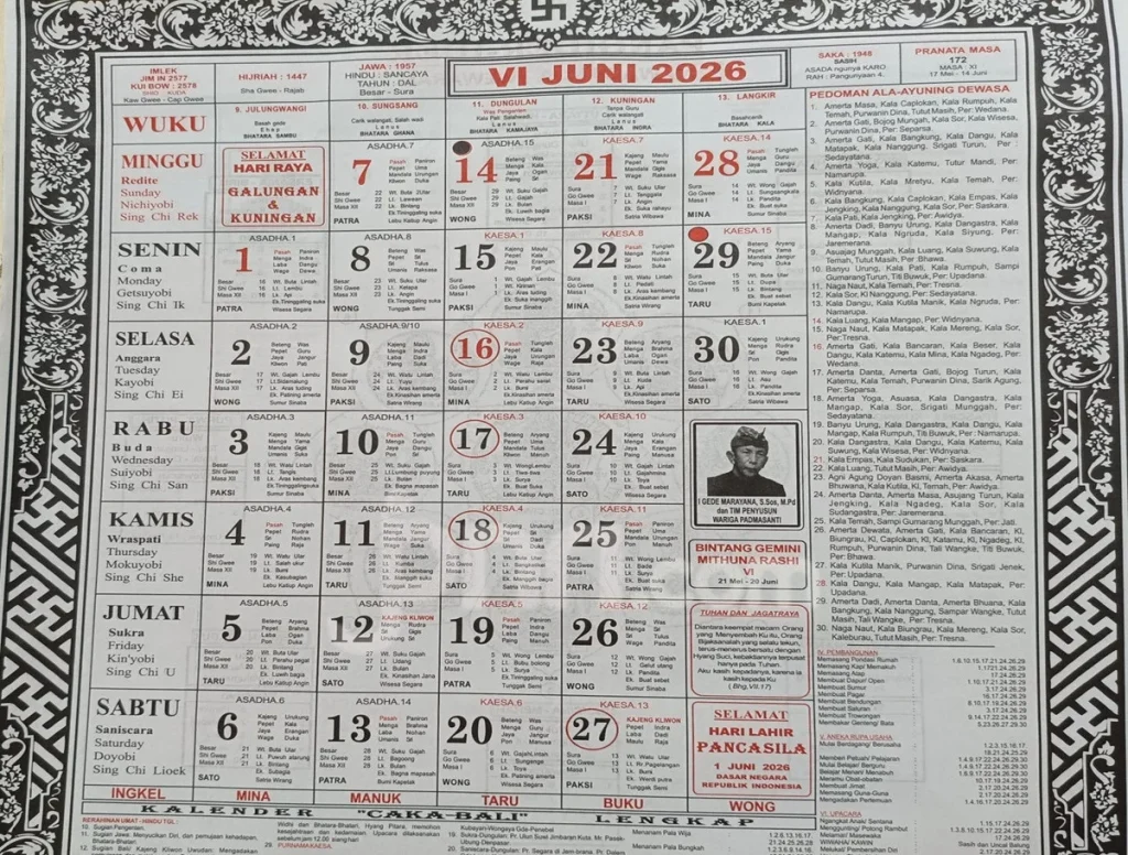 Kalender Bali Selasa 9 Juni 2026: Waktu Baik untuk Menanam, Jangan Bersanggama