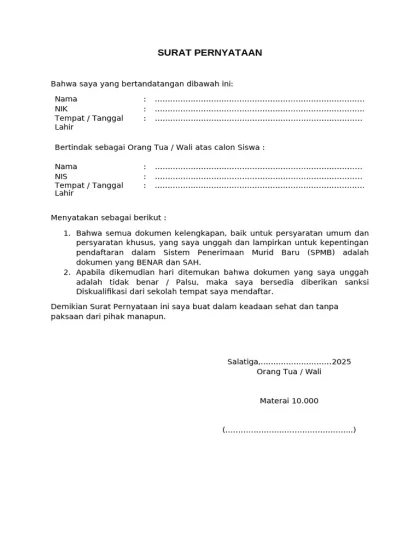 Surat Pernyataan Orang Tua atau Wali SPMB Jatim 2026: Link Unduh dan Syarat